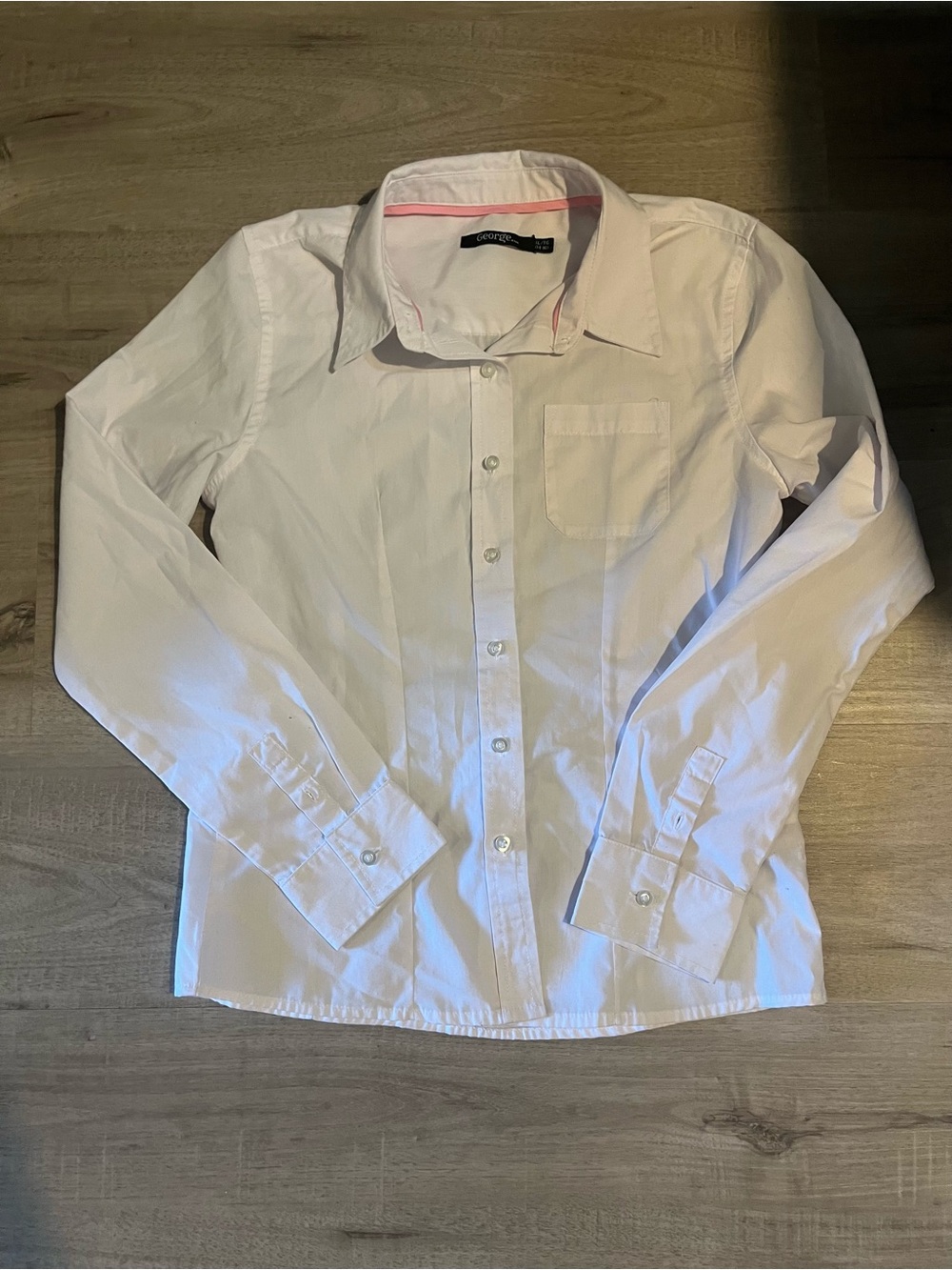 Girls White Button-Down Shirt with Subtle Pink Trim- Size 14-16 - Picture 2 of 6